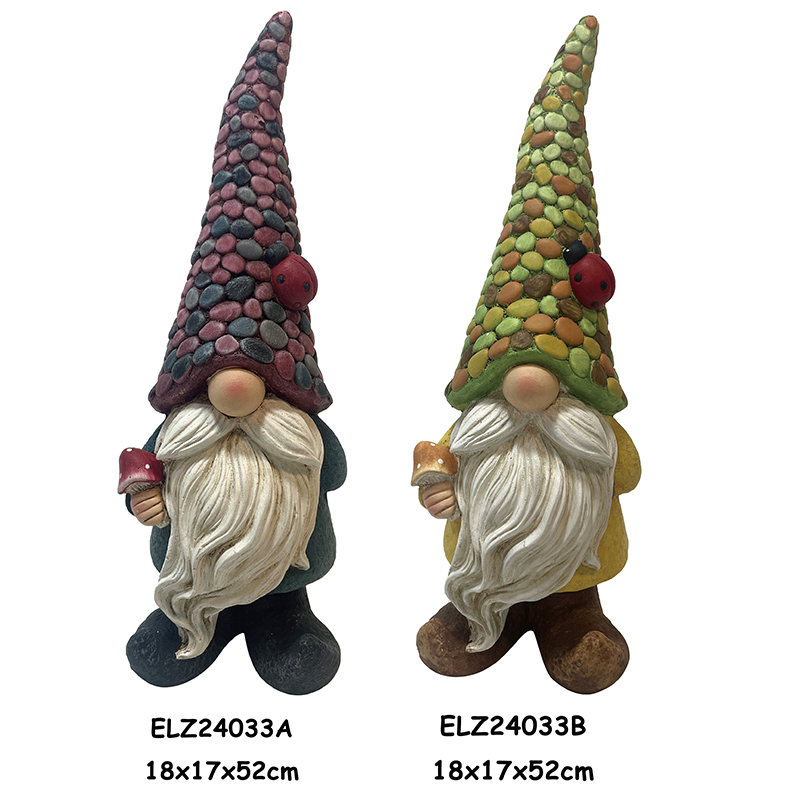 Decoração caprichosa de jardim, estátuas encantadoras de gnomos, gnomos artesanais de argila de fibra com chapéus coloridos (5)