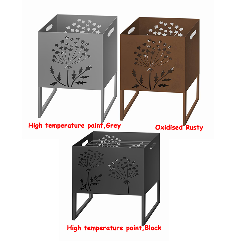 5Grey Square Metal Fire Pit with Stand Bonfire (6)