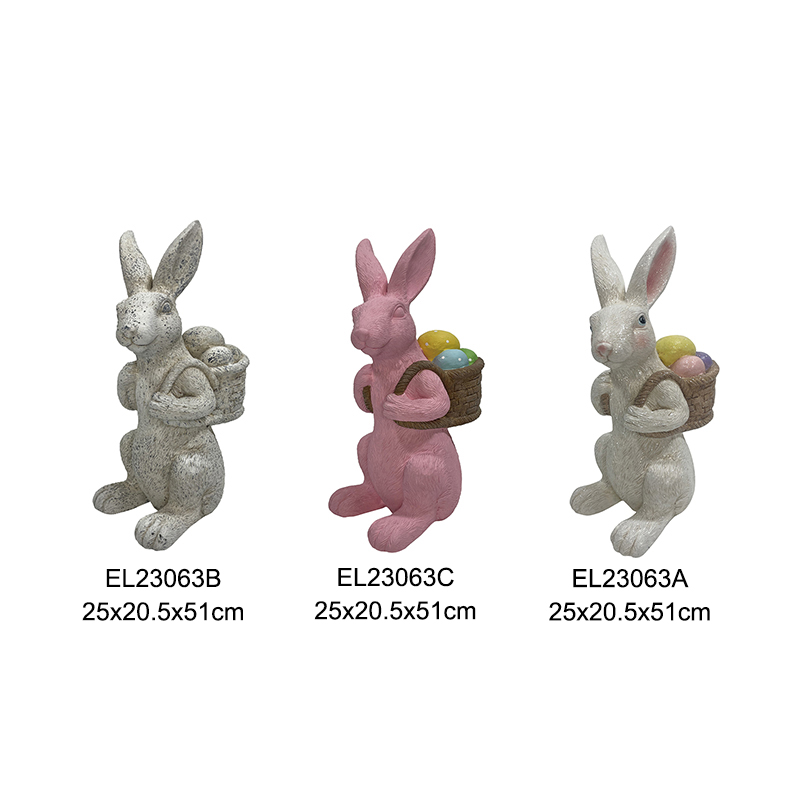 Adorable Rabbit Figurines with Easter Egg Baskets Handmade Cute Bunny Home Decors (1)