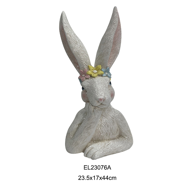 Colorful Floral Crowned Rabbit Statues Easter Rabbits Garden Decors Holiday Decoration (1)