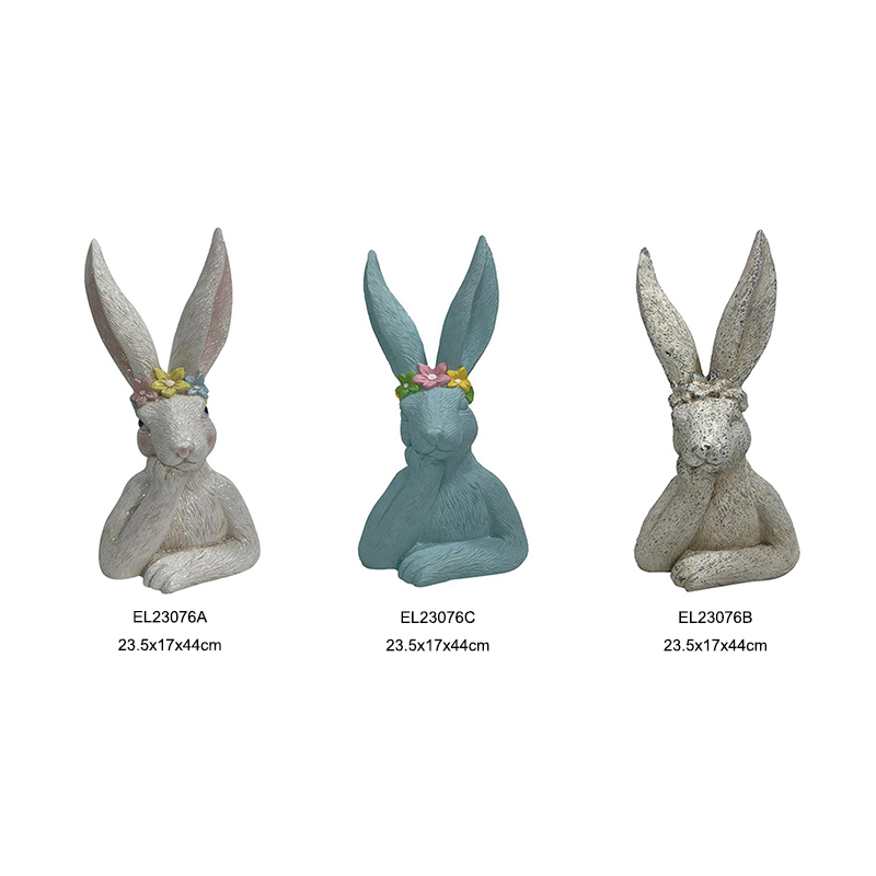Colorful Floral Crowned Rabbit Statues Easter Rabbits Garden Decors Holiday Decoration (4)
