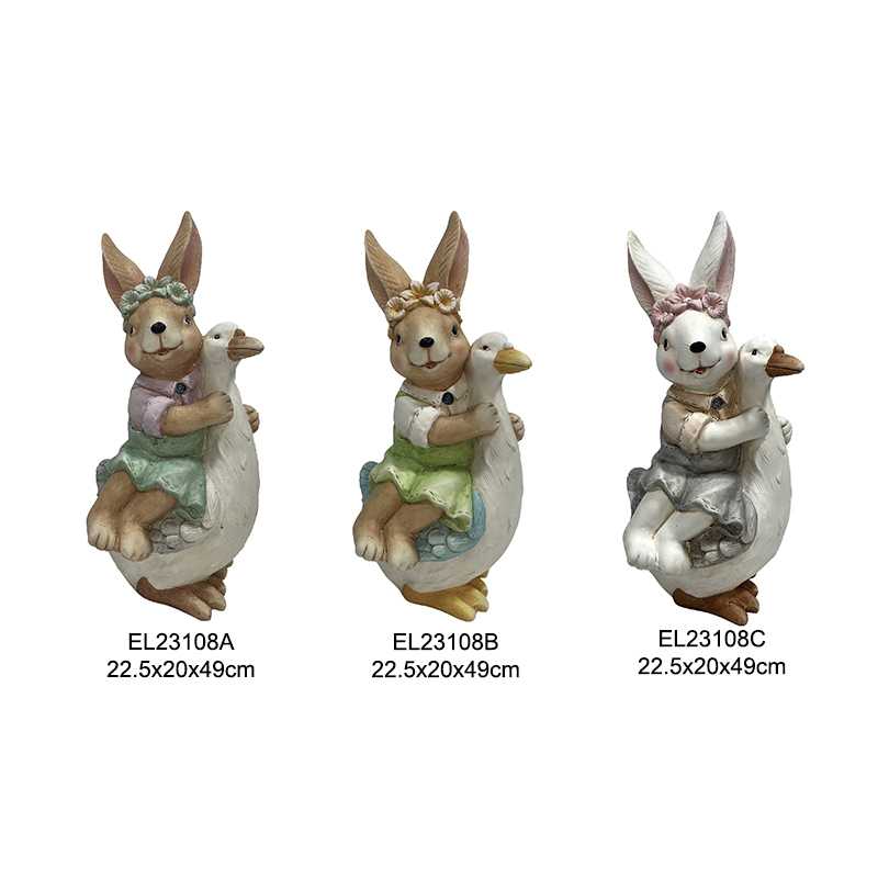 Countryside Charm Rabbit with Duck Chick Figurine Home and Garden Decor Springtime Indoor and Outdoor (1)