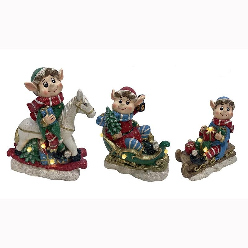 ELF CHRISTMAS FIGURINE WITH LIGHT RESIN CLAY DECORATION (2)