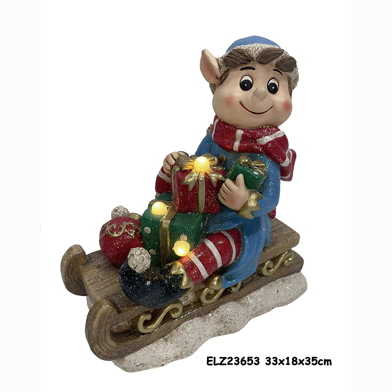 ELF CHRISTMAS FIGURINE WITH LIGHT RESIN CLAY DECORATION (4)
