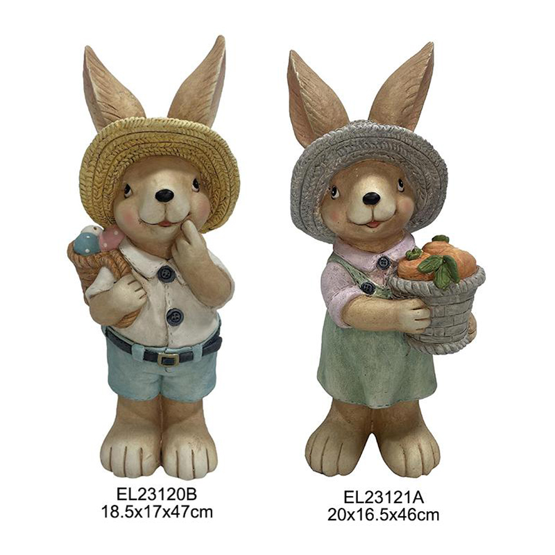Easter Joy Rabbit with Painted Egg Straw Hat Rabbit Gardener