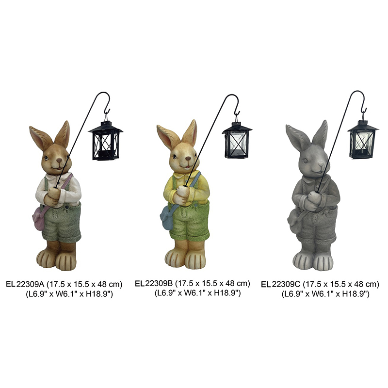 Fiber Clay Garden Statue Easter Cute Rabbits Hold Lantern Spring Decor Fiberclay Manufacturer (2)