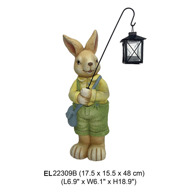 Fiber Clay Garden Statue Easter Cute Rabbits Hold Lantern Spring Decor Fiberclay Manufacturer (3)