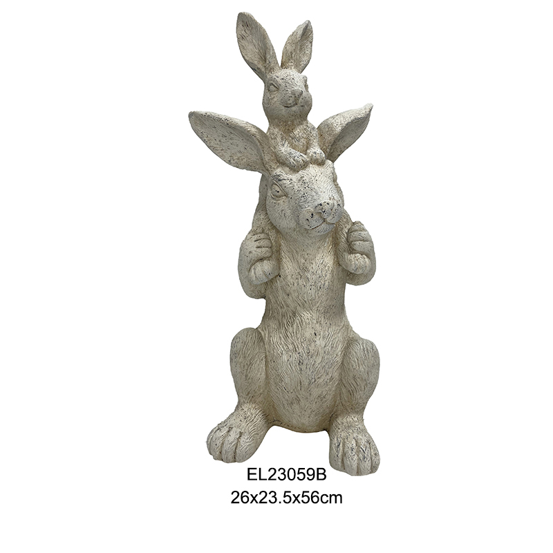 Fiber Clay Handmade Stacked Rabbit Statues Easter Holiday Decoration Outdoor and Indoor (2)