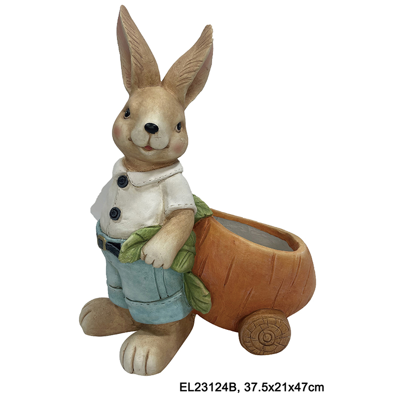 Fiberclay Easter Rabbits Cute Rabbit Hold Pot Figurines Garden Statues for Springtime Decor (7)