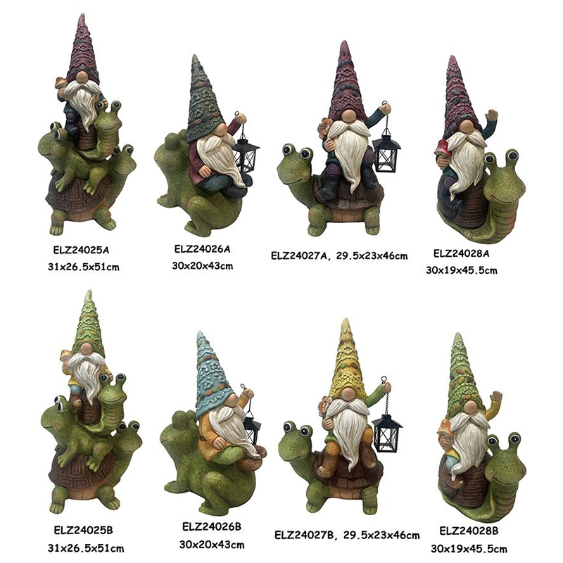 Gnome Riding On Frog Turtle Snail Gnomes And Critter Statues Garden Decor Fiber Clay Crafts (1)
