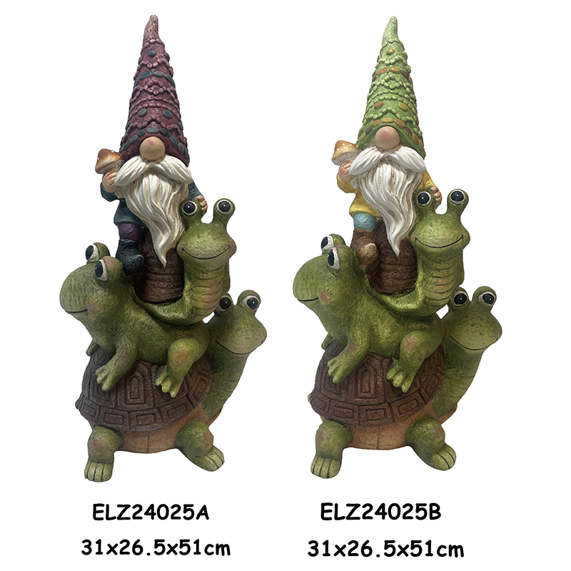 Gnome Riding On Frog Turtle Snail Gnomes And Critter Statues Garden Decor Fiber Clay Crafts (5)