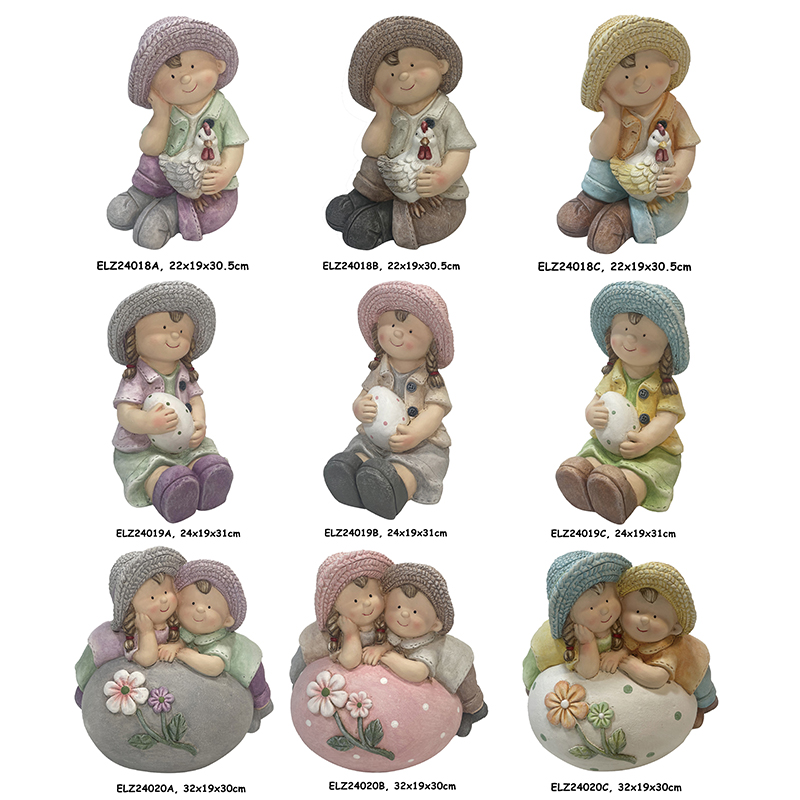 Handcrafted Children Statues with Eggshell Garden Boy statues Gardening Girl statues for Garden and Home Decor