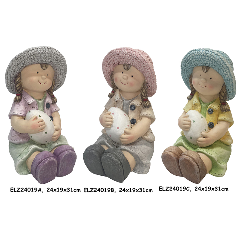 Handcrafted Children Statues with Eggshell Garden Boy statues Gardening Girl statues for Garden and Home Decor~3