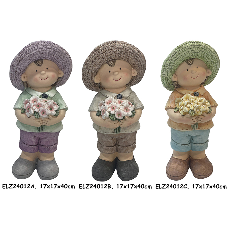 Handcrafted Rustic Duo of Nature Blossom Boy and Girl Statue Fiber Clay Statues for Home And Garden (2)