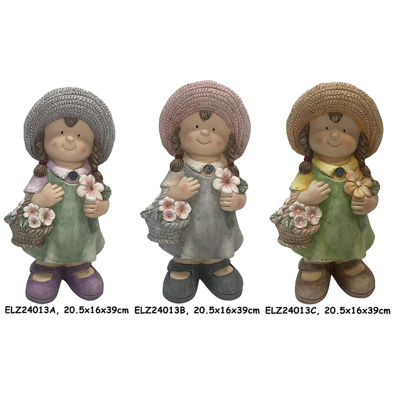 Handcrafted Rustic Duo of Nature Blossom Boy and Girl Statue Fiber Clay Statues for Home And Garden (7)
