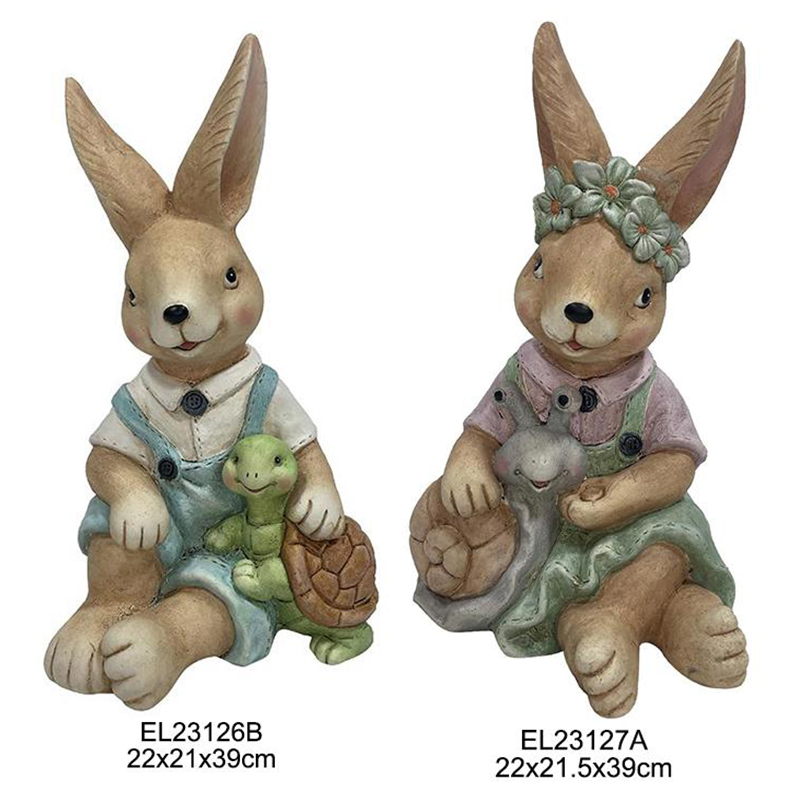 Handcrafted Turtle Rabbit Duo Snail Rabbit Pair Figurines For Easter and Garden Decoration (10)