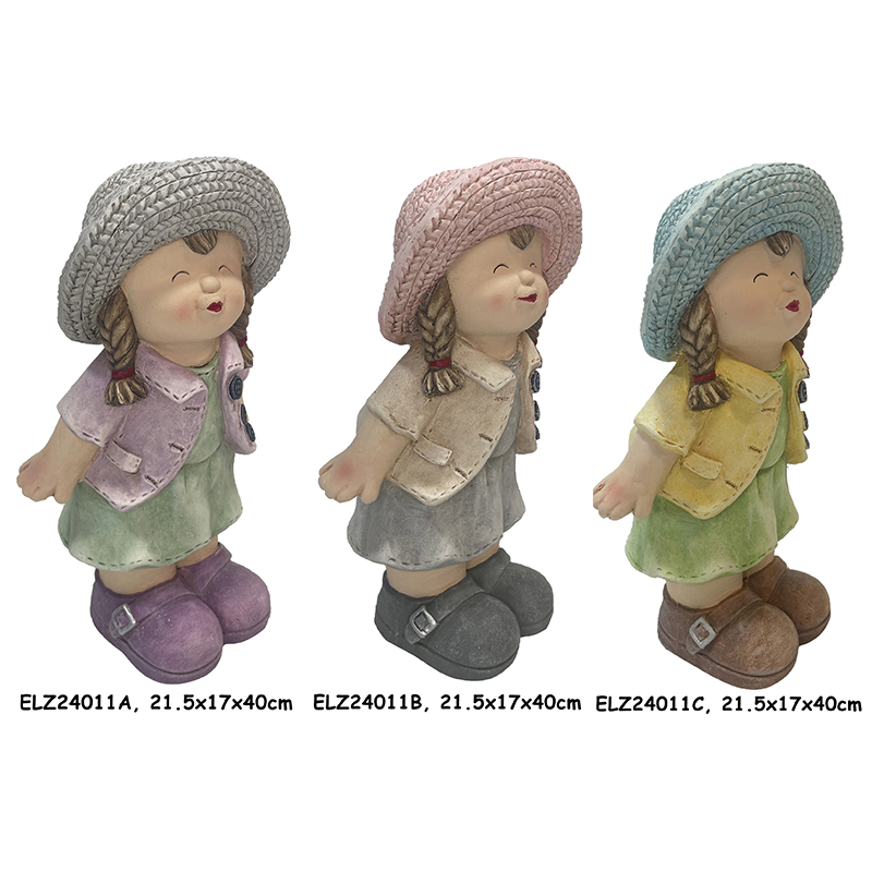 Handcrafted Whimsical Child Figurines for Garden and Home Boy and Girl statues (2)