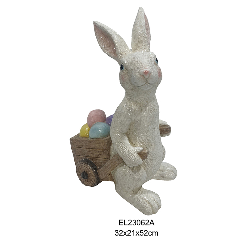 Handmade Garden Decor Cute Rabbits with Easter Egg Cart Seasonal Decor Holiday Decorations (1)