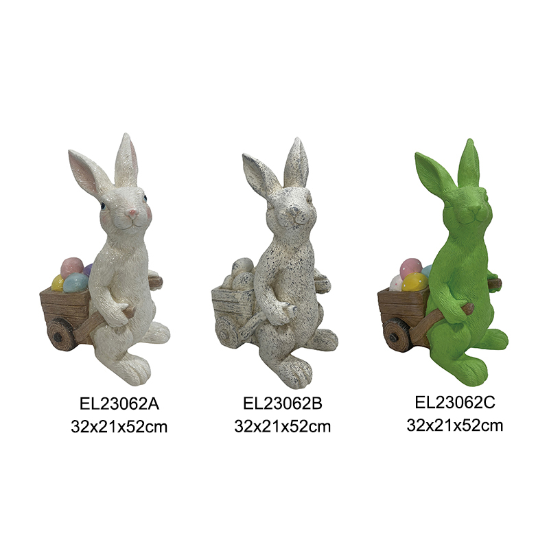 Handmade Garden Decor Cute Rabbits with Easter Egg Cart Seasonal Decor Holiday Decorations