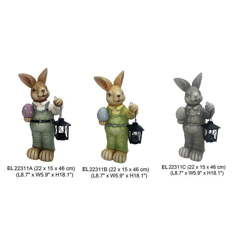 Handmade Standing Rabbit Holding Lantern Garden Decoration Bunny Rabbit statues（7）