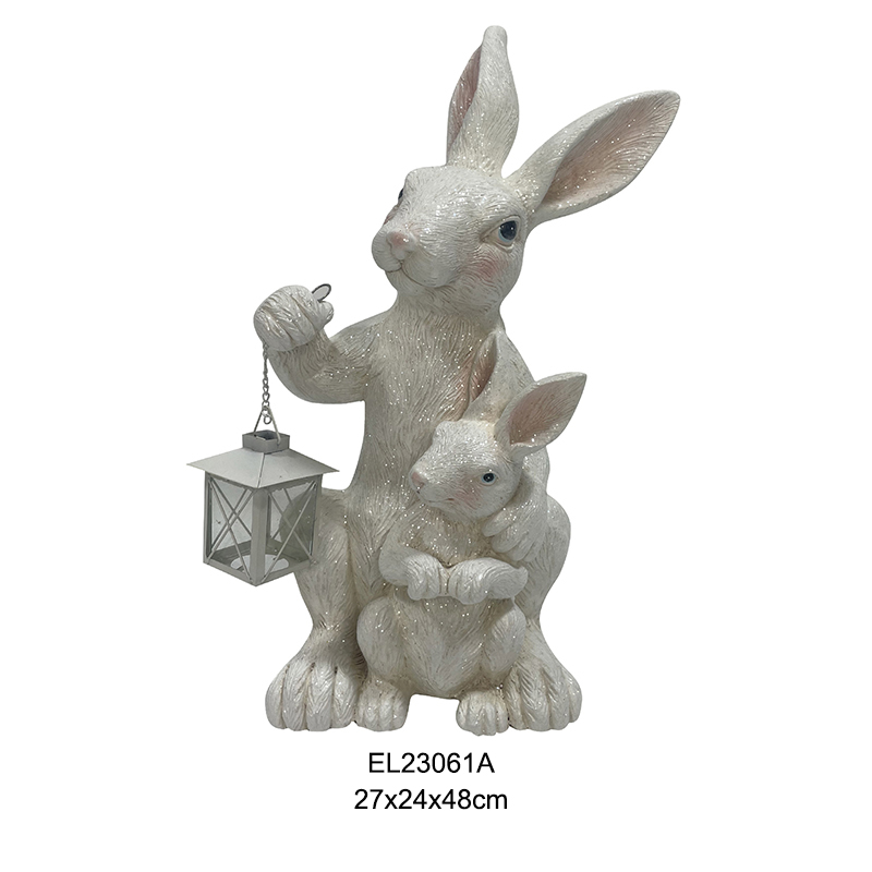 Rabbit Lantern Duos Easter Figurines Cute Rabbits Easter Holiday Outdoor and Indoor Decor (2)
