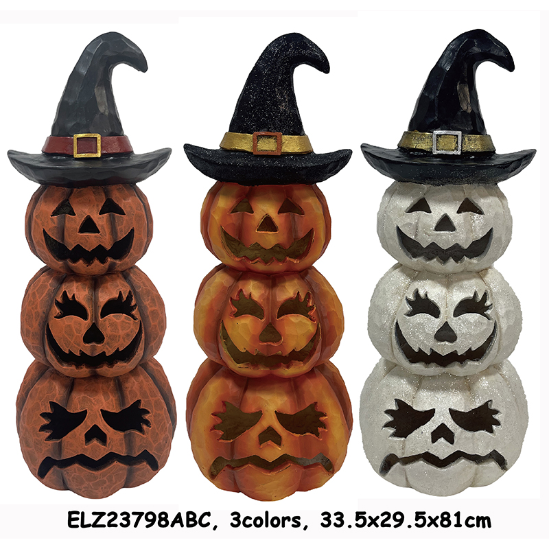Resin Clay Craft Halloween Pumpkin Jack-o-Lantern Tiers decorations indoor-outdoor statues (2)
