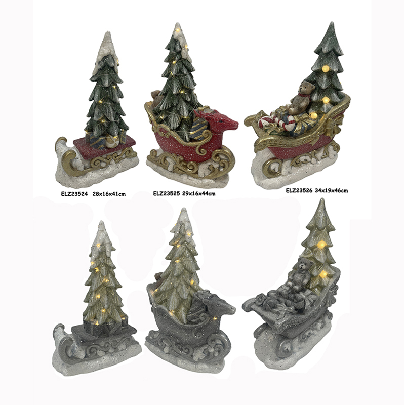 Resin Clay Crafts CHRISTMAS TREES DECOR WITH SLEIGH REINDEER CAR WITH LED LIGHTS (2)