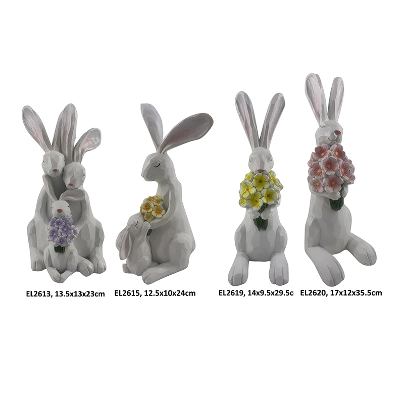 Spring Time Easter Decor Floral Rabbit Figurines Handmade Seasonal Decorations (1)